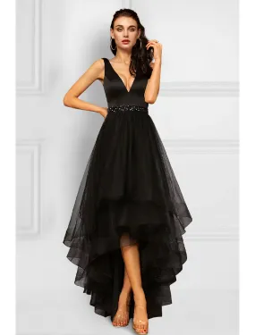 Aimishang  A-Line Cocktail Dresses Elegant Dress Party Wear Asymmetrical Sleeveless V Neck Organza with Rhinestone Ruffles