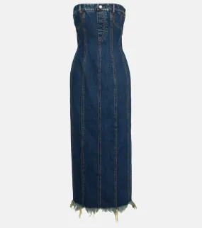 Alexander McQueen Paneled denim bustier dress