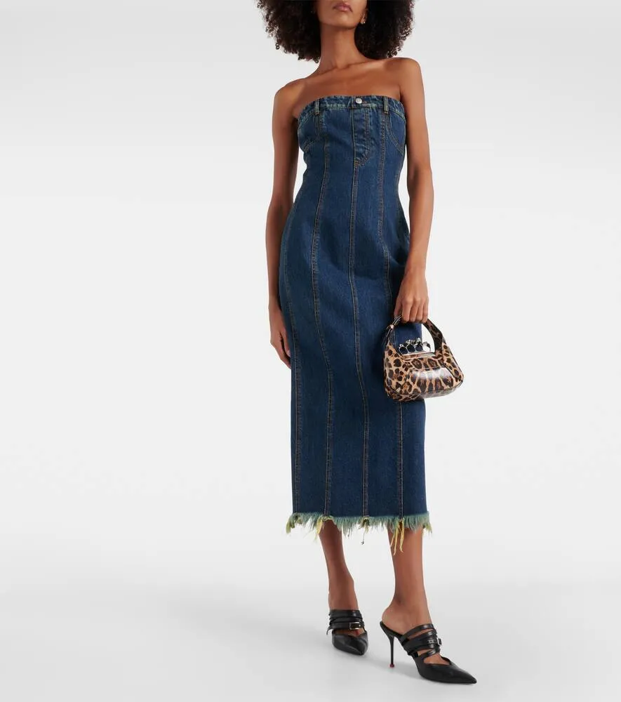 Alexander McQueen Paneled denim bustier dress
