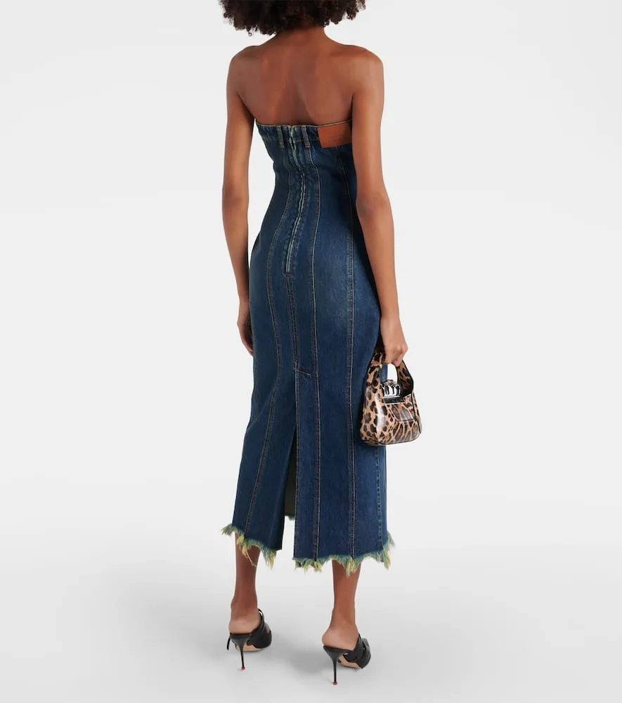 Alexander McQueen Paneled denim bustier dress