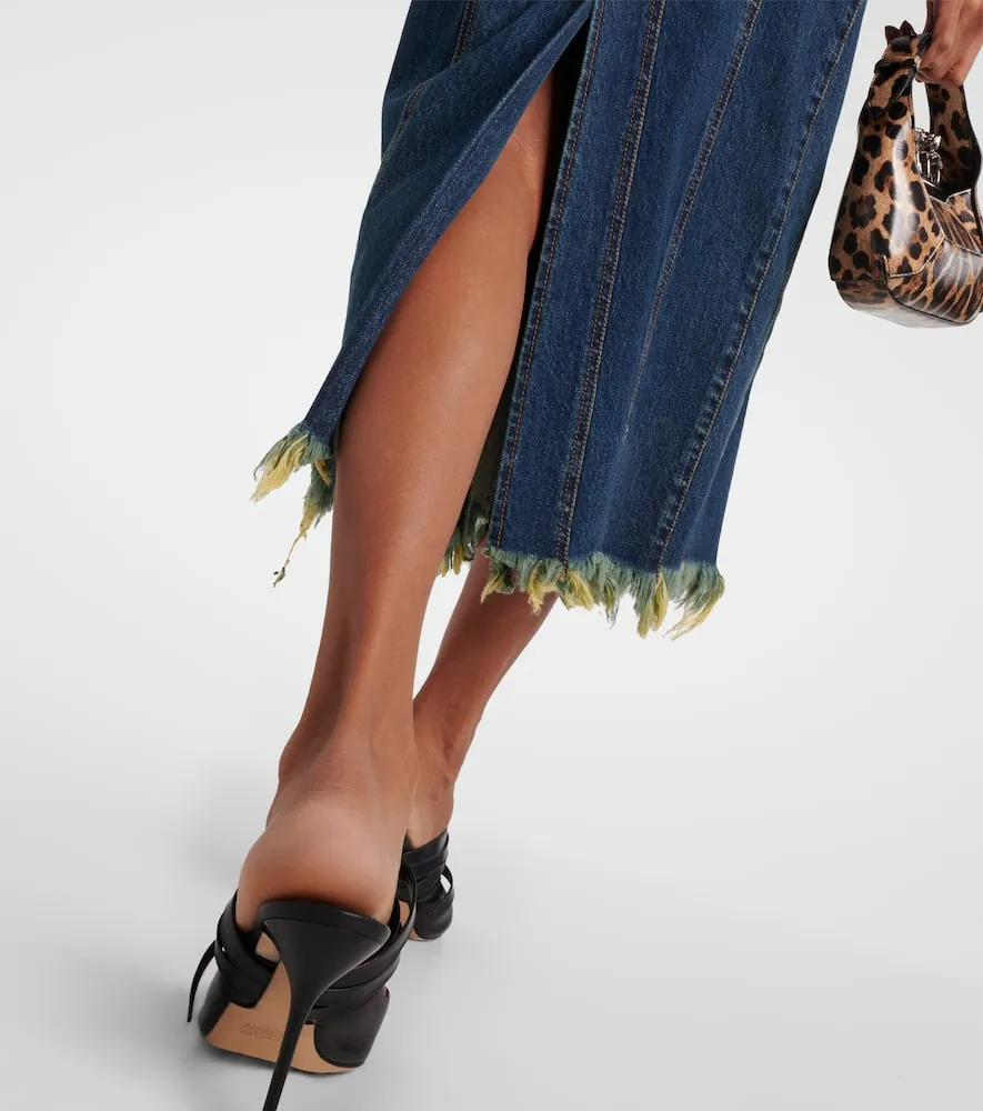 Alexander McQueen Paneled denim bustier dress