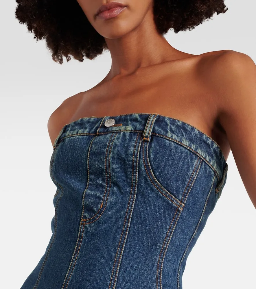Alexander McQueen Paneled denim bustier dress