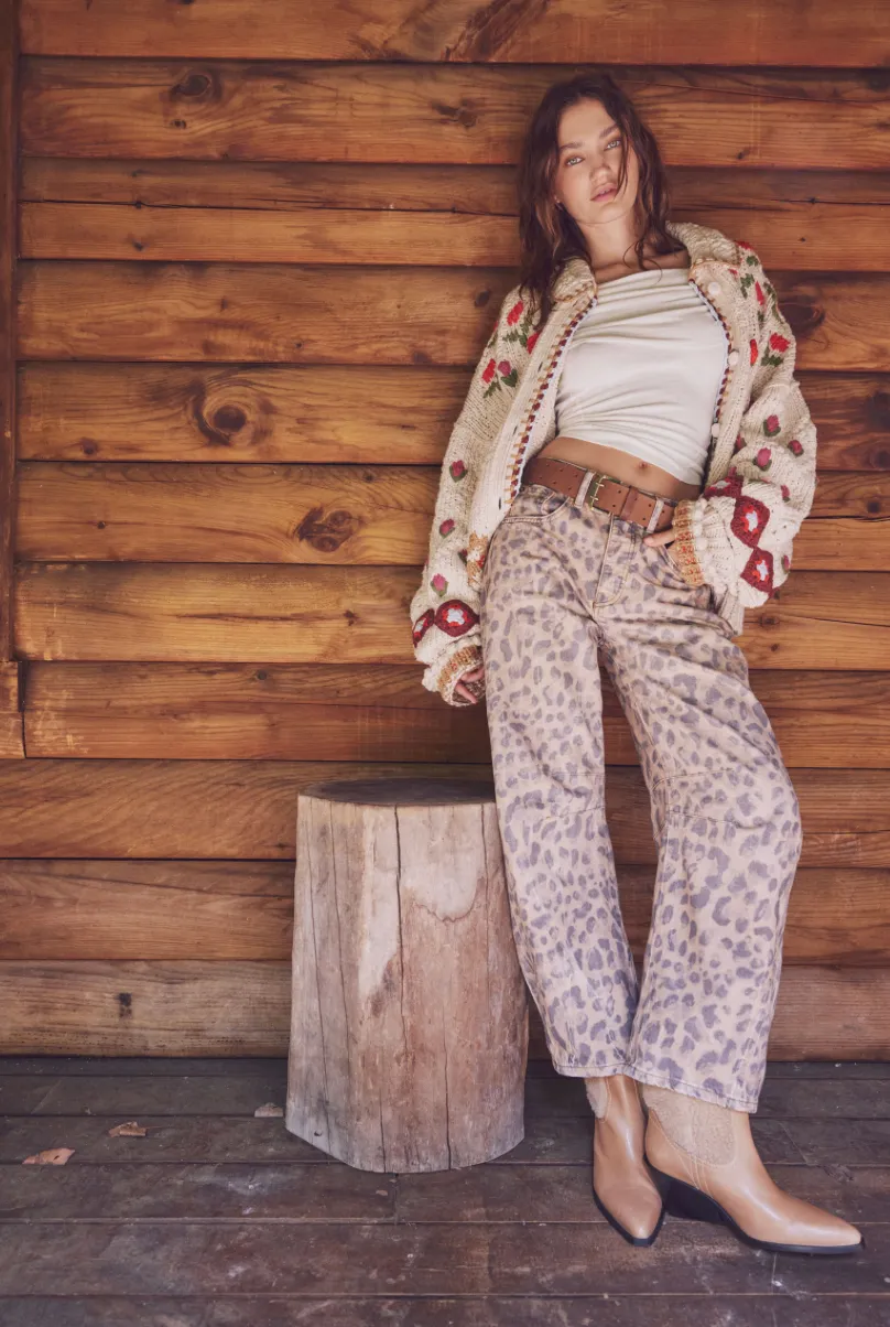 Good Luck Printed Barrel Jeans