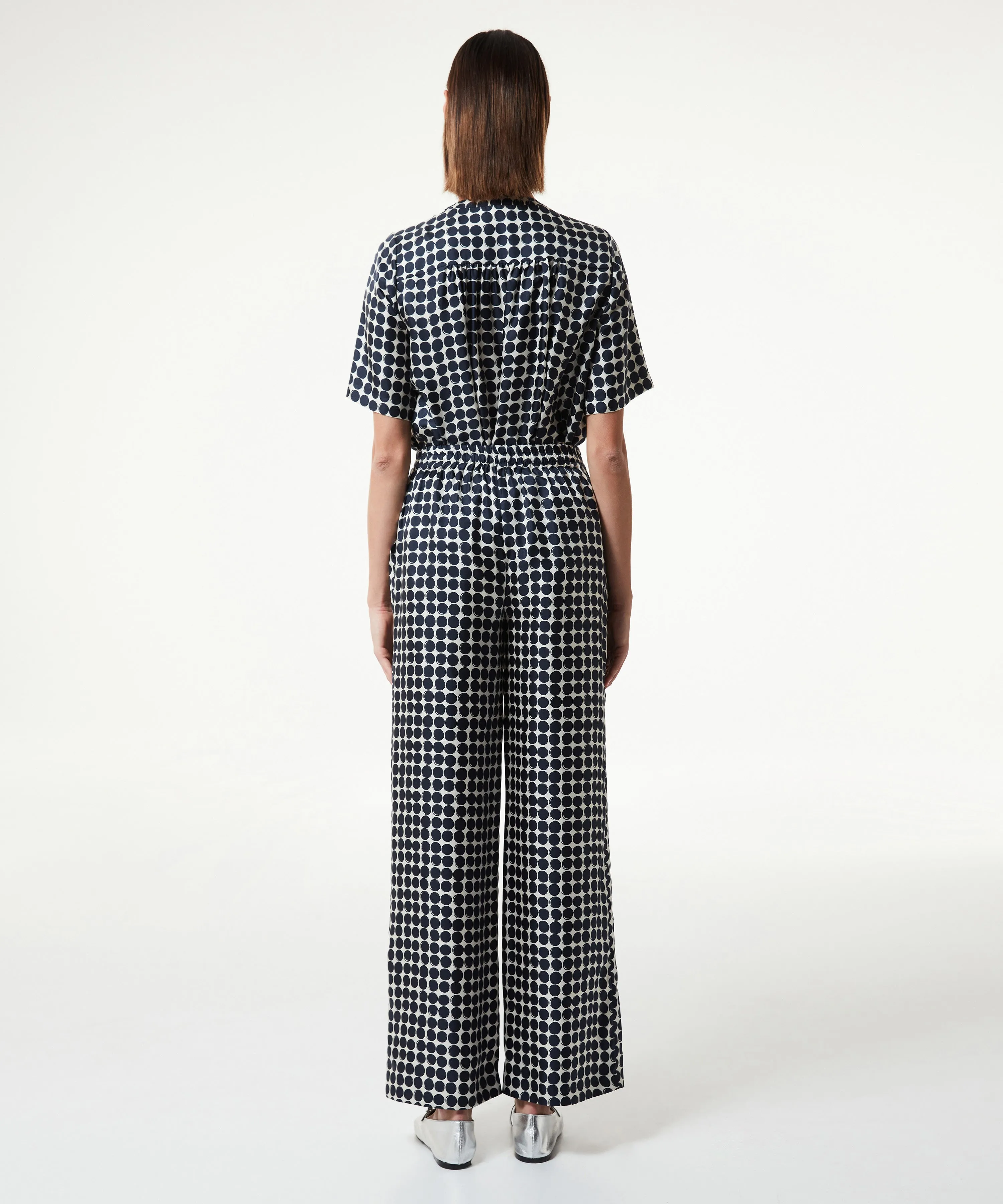Machka Polka Dot Pattern Silk Trousers Navy Blue