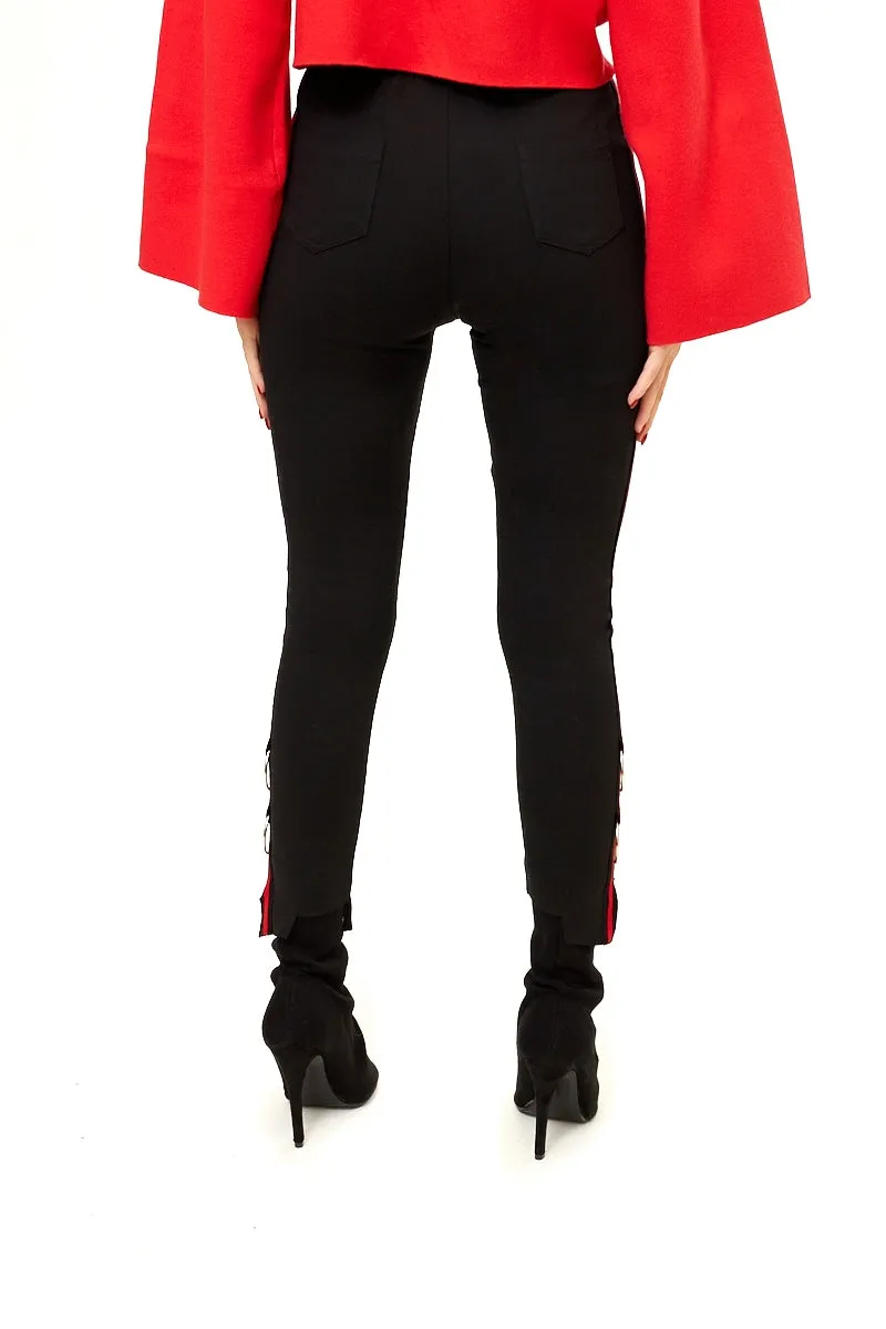 Mikealah - Black Stripe & Ring Detail Trousers