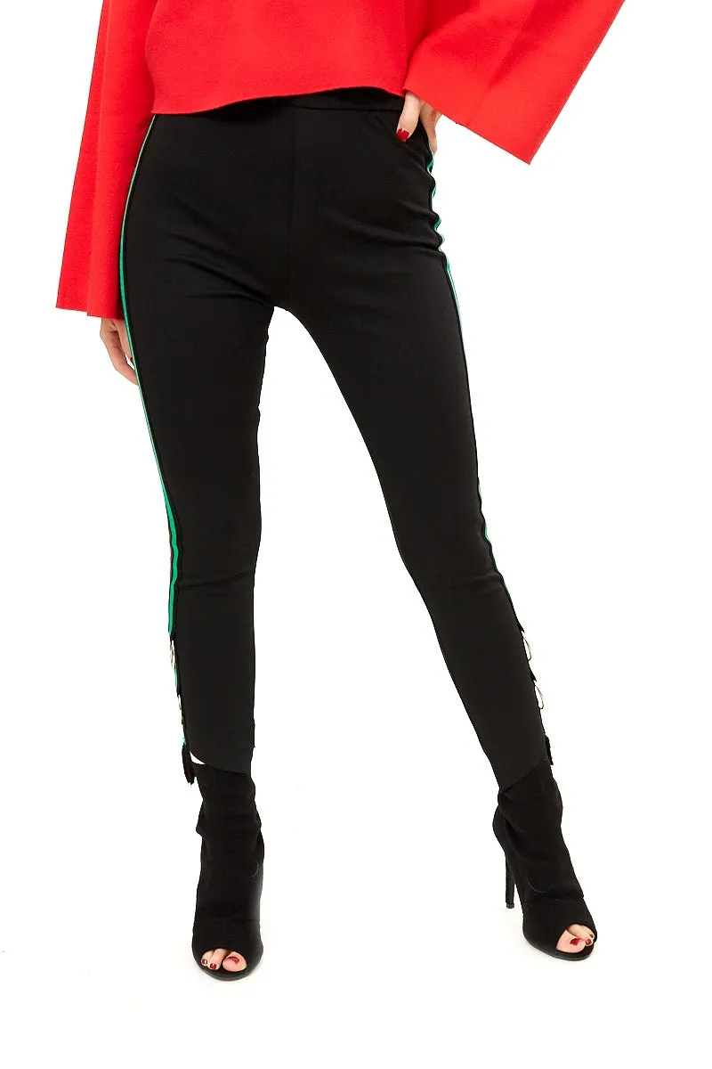 Mikealah - Black Stripe & Ring Detail Trousers