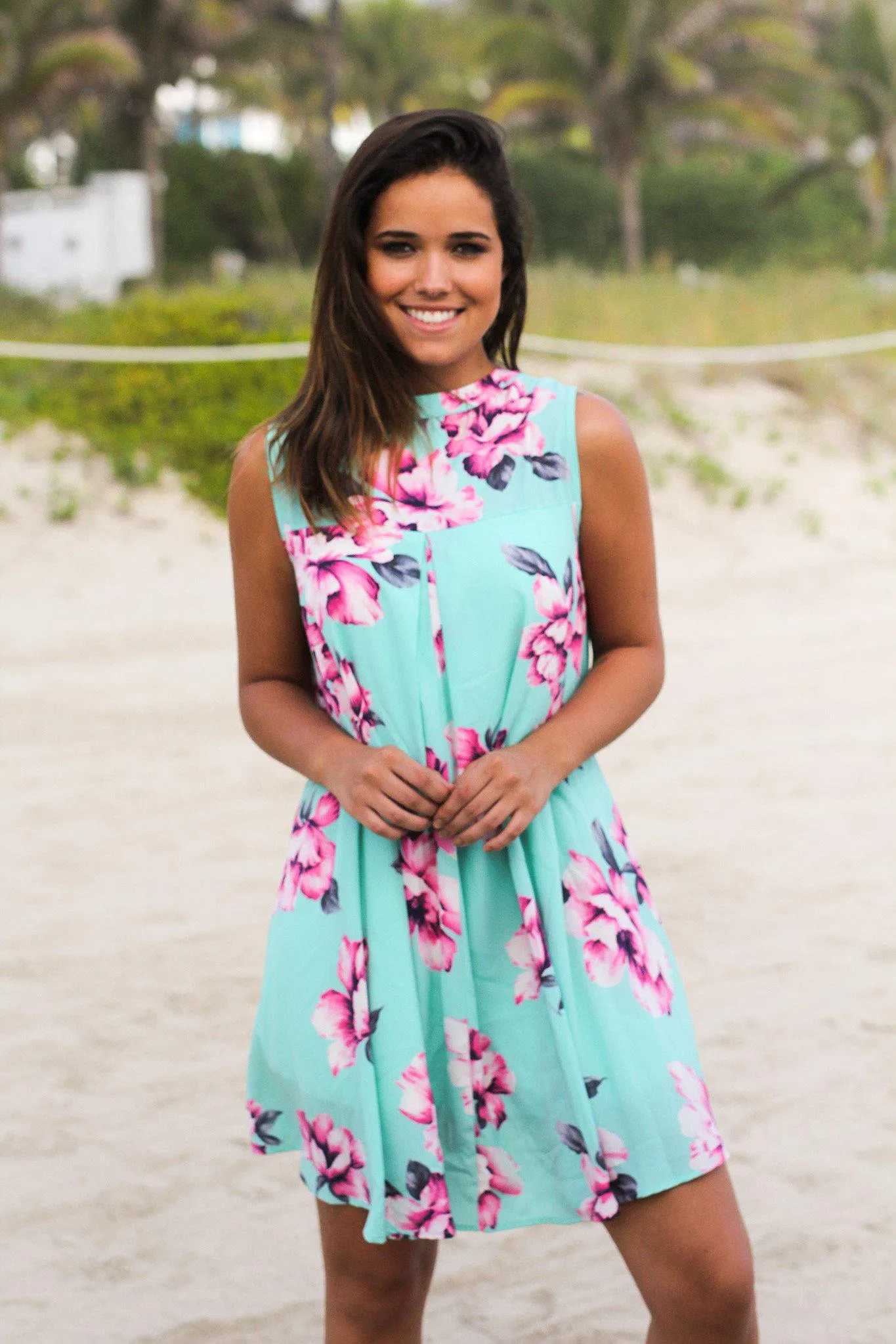 Mint Floral Short Dress