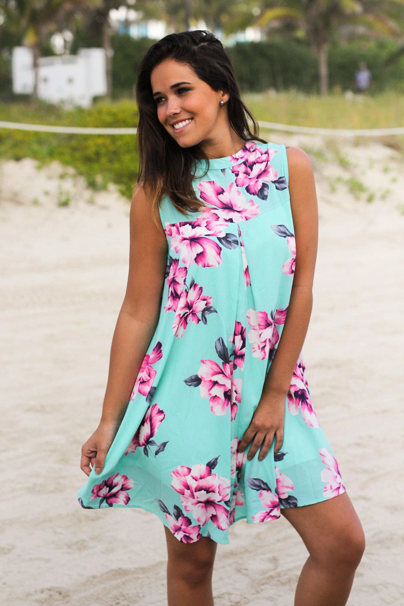 Mint Floral Short Dress
