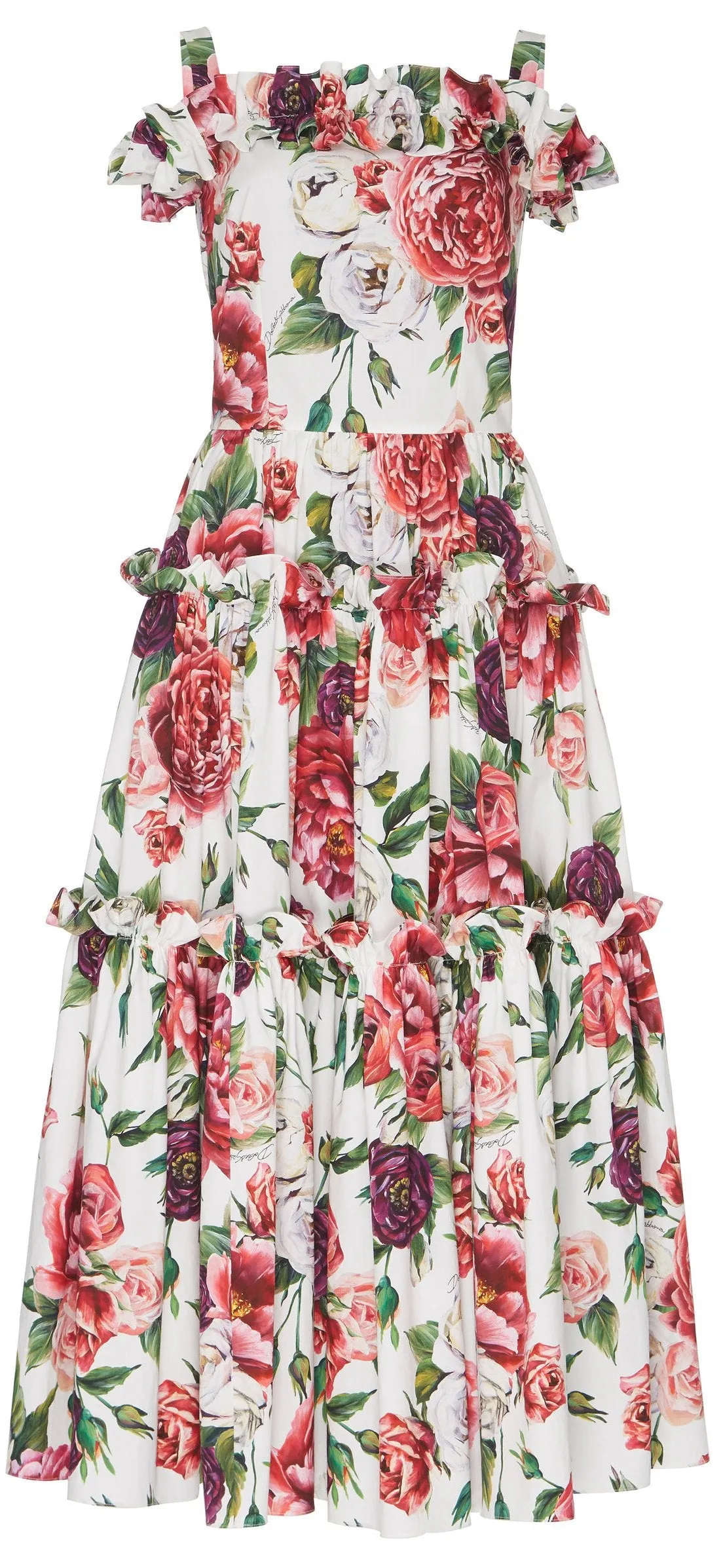 Off-The-Shoulder Peony-Print Midi Dress
