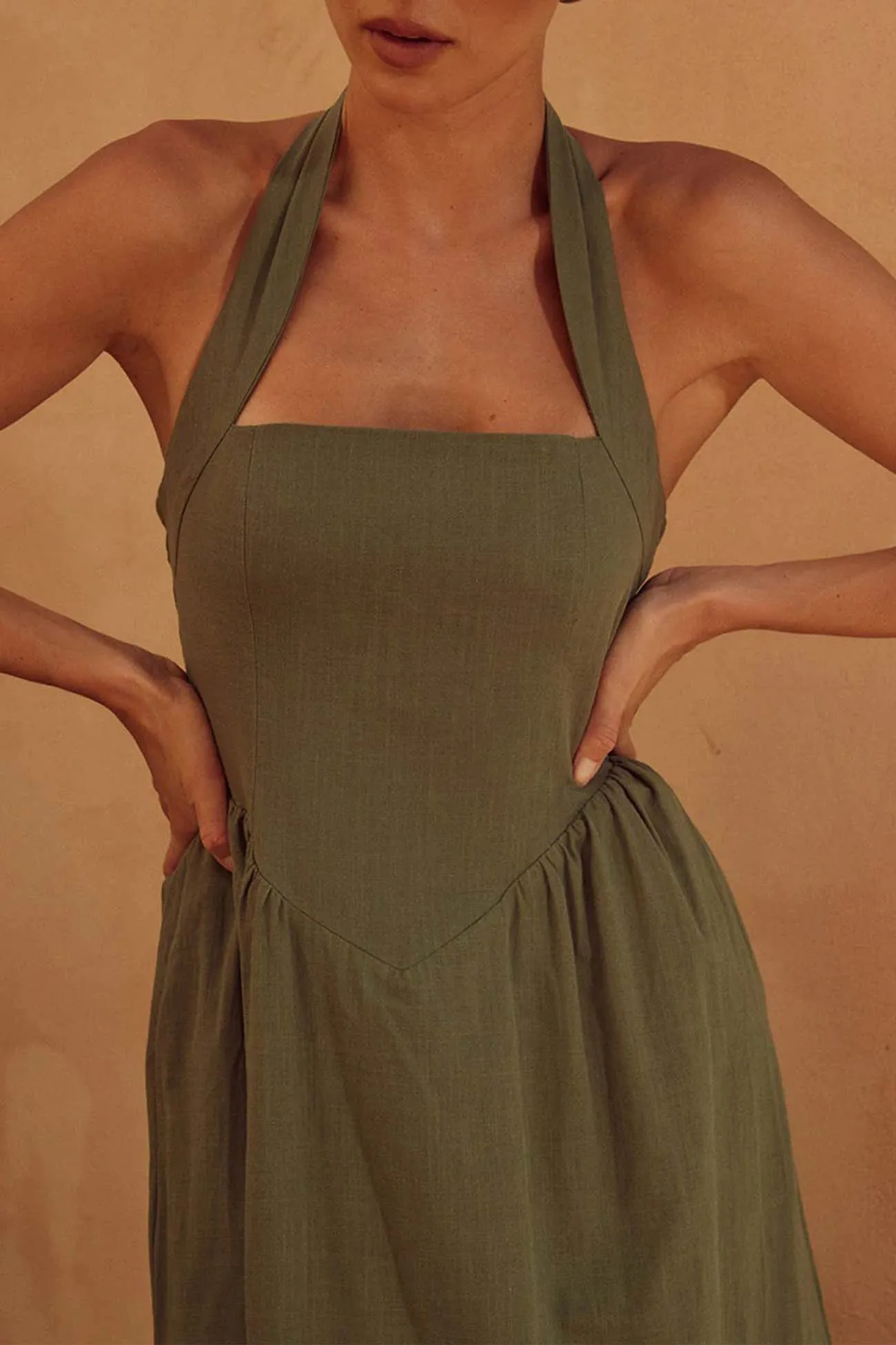 Solid Color Halterneck Backless A-Line Dress