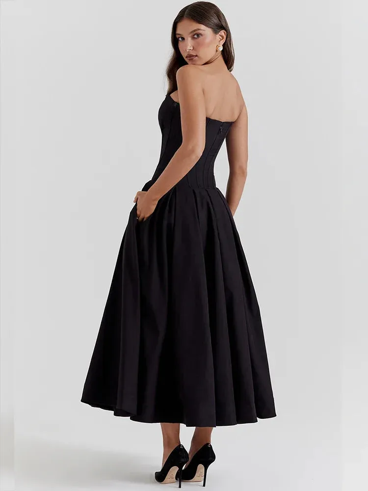 Waist Wrap Fishbone A-line Long Summer Backless Nightclub Sexy Midi Dress