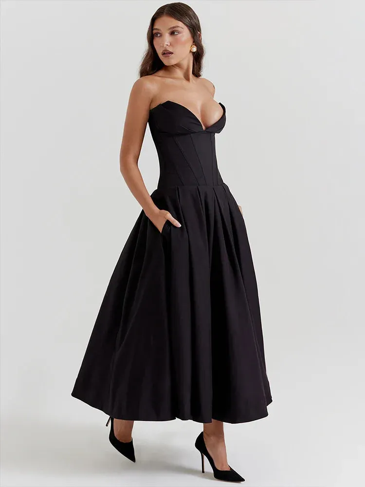 Waist Wrap Fishbone A-line Long Summer Backless Nightclub Sexy Midi Dress
