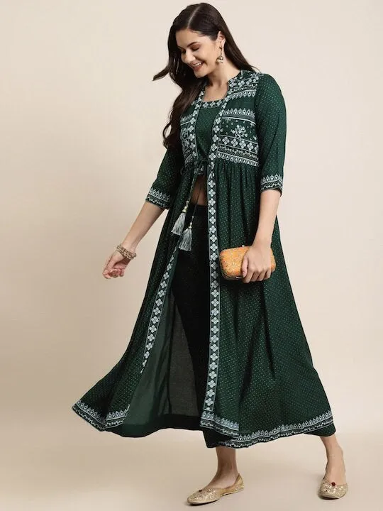 Women Ethnic Motifs Printed Layered Jacket Style Kurta with Trousers