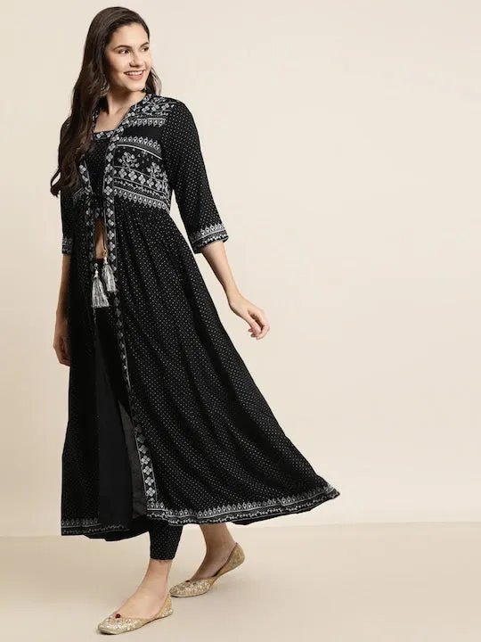 Women Ethnic Motifs Printed Layered Jacket Style Kurta with Trousers