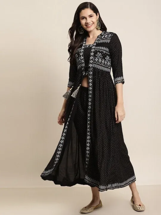 Women Ethnic Motifs Printed Layered Jacket Style Kurta with Trousers