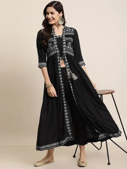 Women Ethnic Motifs Printed Layered Jacket Style Kurta with Trousers